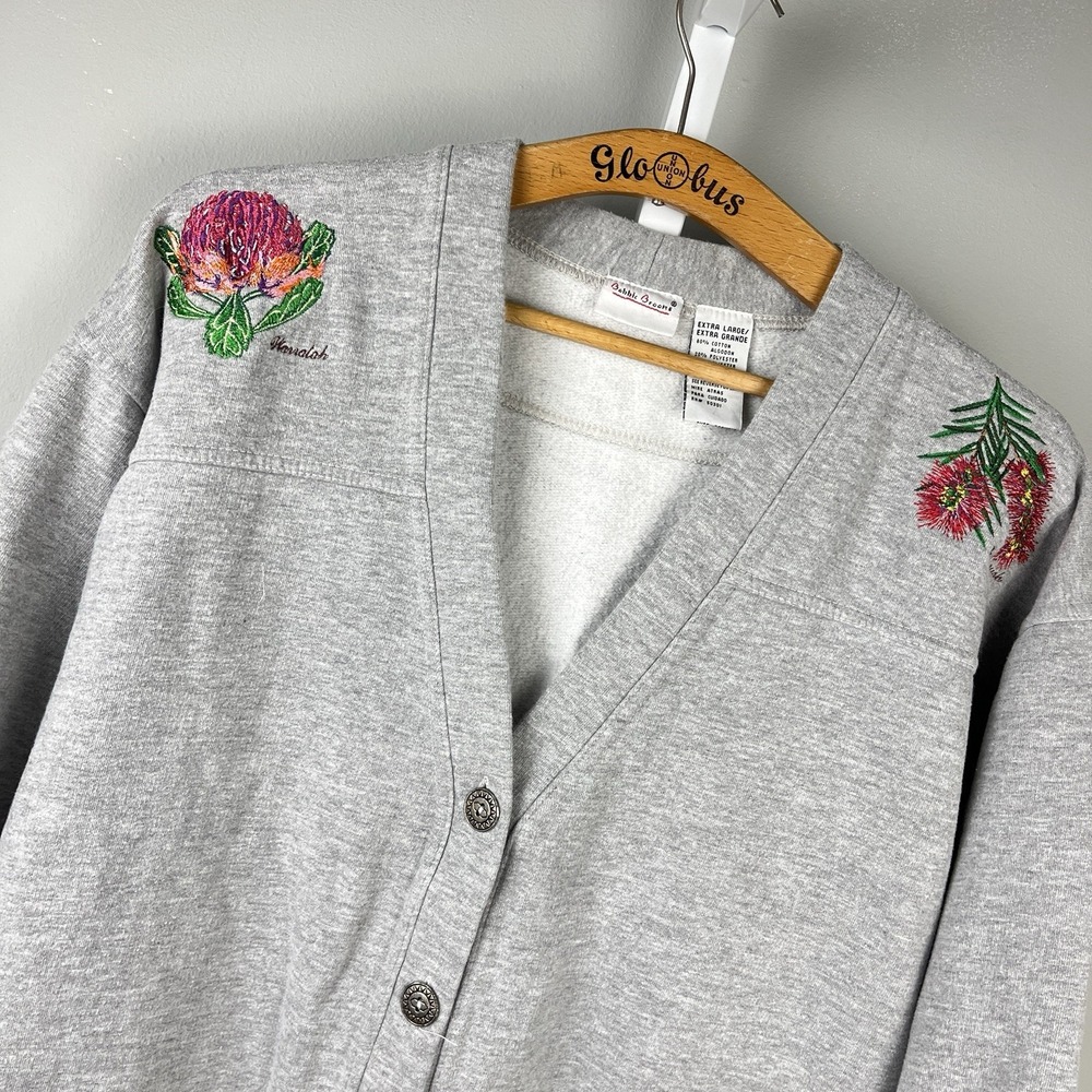 Bobbie Brooks Cardigan Sweatshirt Womens XL Embroidered Vintage Floral Cottage